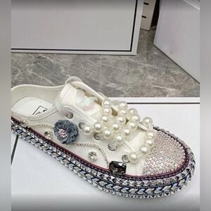 ✨NEW Embellished White Women's Shoe Laces pearls